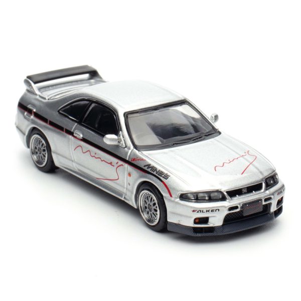 ماکت نیسان اسکای لاین GT-R R33 تیوینگ ماینز (Mine's) رنگ نقره‌ای مقیاس 1:64 از اینو 64 Inno64