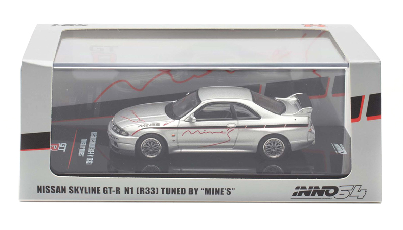 ماکت نیسان اسکای لاین GT-R R33 تیوینگ ماینز (Mine's) رنگ نقرهای مقیاس 1:64 از اینو 64 Inno64