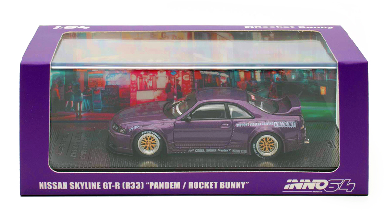 ماکت نیسان اسکای لاین GT-R R33 تیوینگ راکت بانی Rocket bunny پاندم Pandem رنگ بنفش مقیاس 1:64 از اینو 64 Inno64