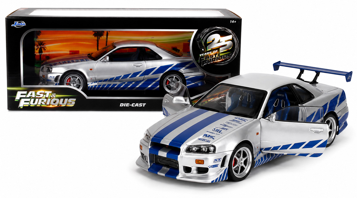 ماکت نیسان اسکای‌لاین GT-R R34 برایان Fast & Furious مقیاس 1:18 از جادا تویز Jada Toys