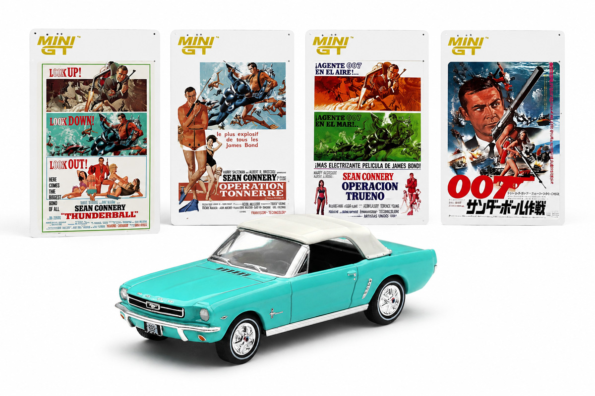 ماکت فورد موستانگ کانورتیبل 1965 جیمز باند Thunderball مقیاس 1:64 از مینی جی تی Mini GT