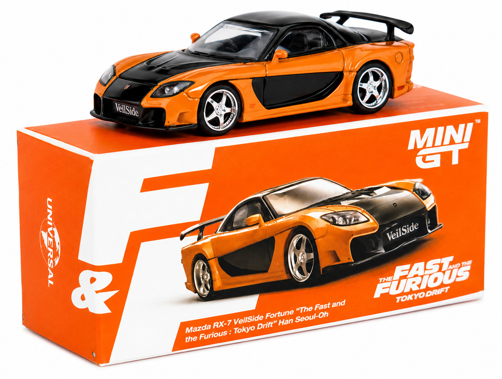 ماکت مزدا RX-7 VeilSide Fortune هان – Tokyo Drift رنگ نارنجی/مشکی مقیاس 1:64 از مینی جی تی Mini GT
